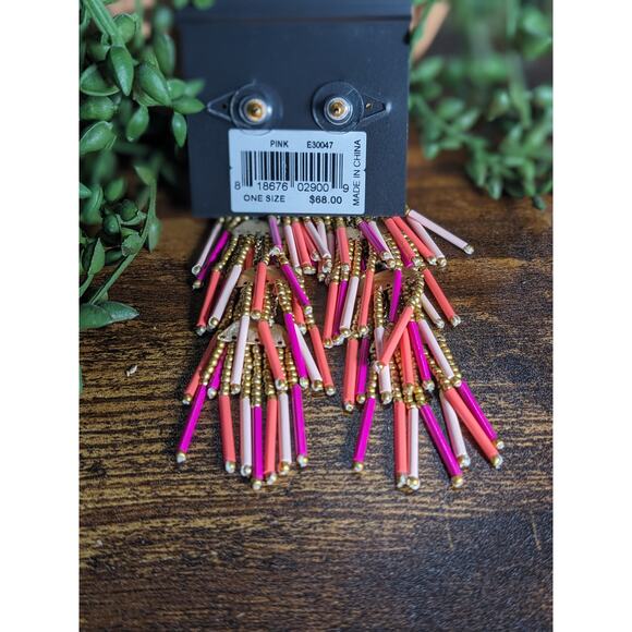 NWT Rebecca Minkoff Beaded Fringe Statement Drop Earrings Pink Women's Size OS - Picture 5 of 6